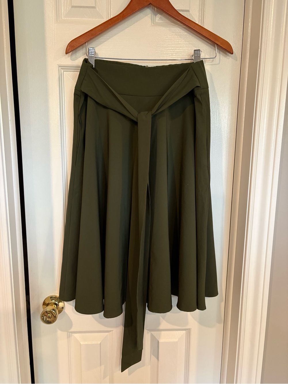 Circle Midi Skirt in Olive Green with wide tie at waist